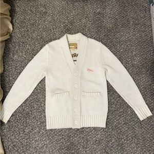 Aimé Leon Dore White Cardigan Sweater with Embroidered Logo